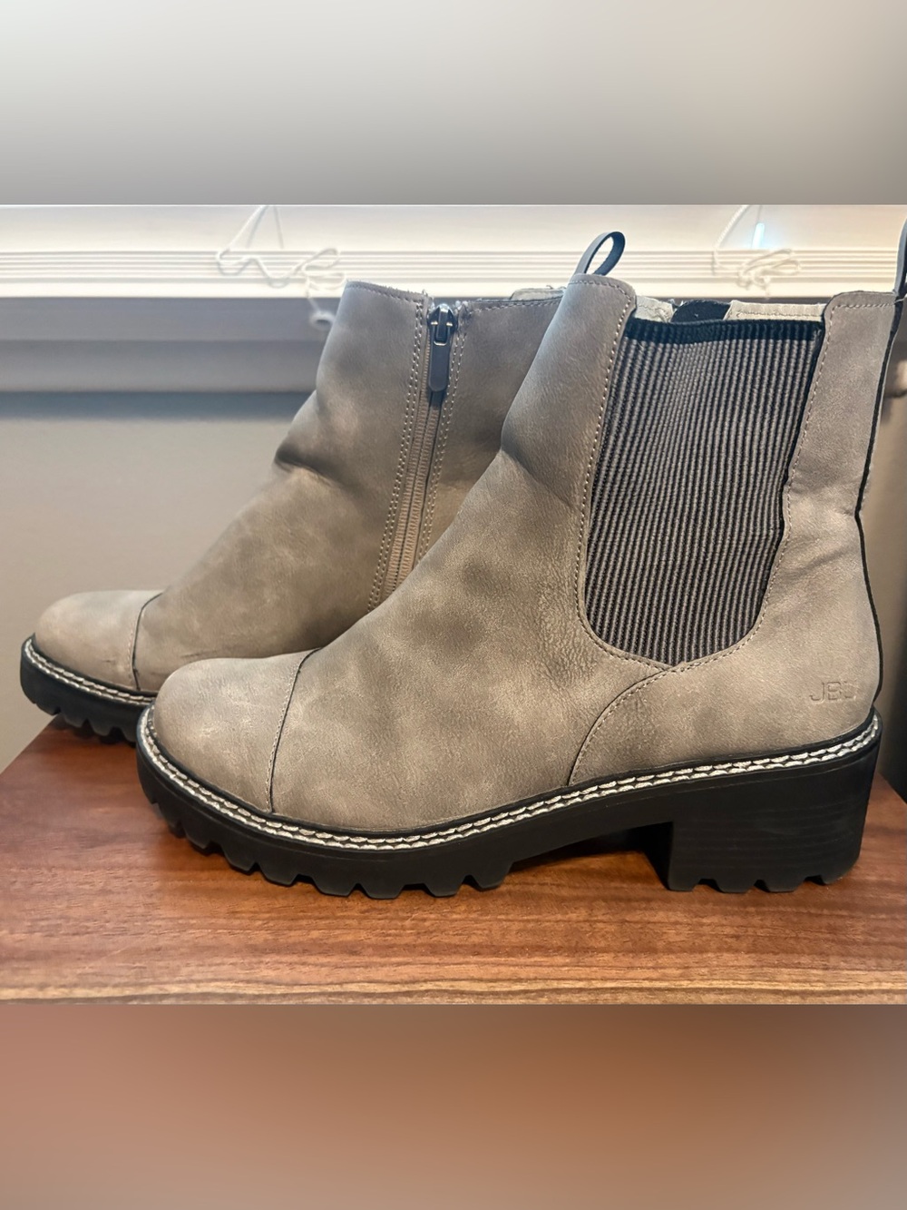 JBU Taupe Gray Chelsea Lug Ankle Boots